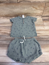 Just One You 2pc Gauze Henley Shirt & Shorts Set Green sz 12m