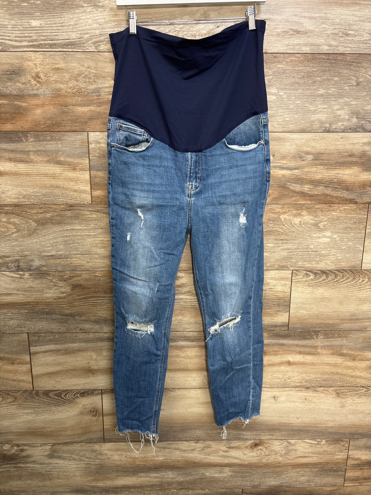 Pinkblush Maternity Full Panel Distressed Jeans Blue sz Large (31)