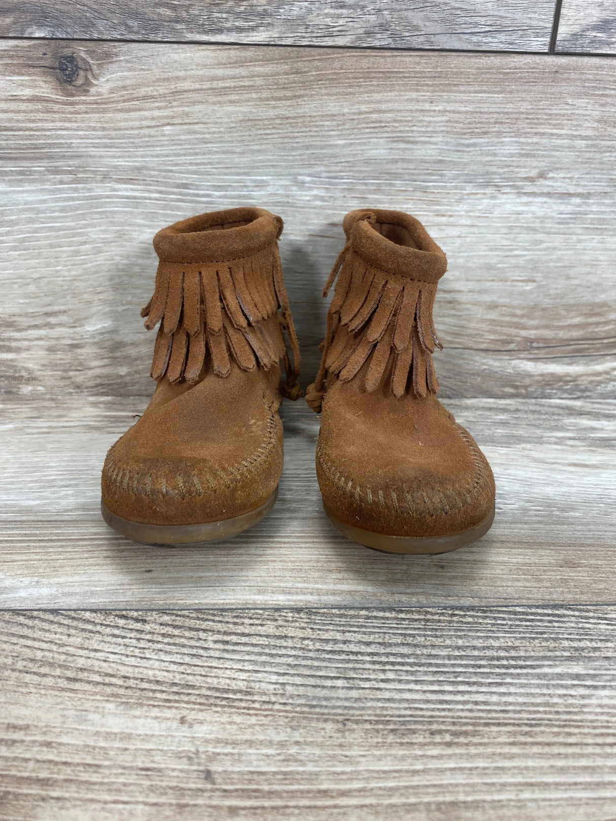 Minnetonka Double Fringe Side Zip Boot sz 9c