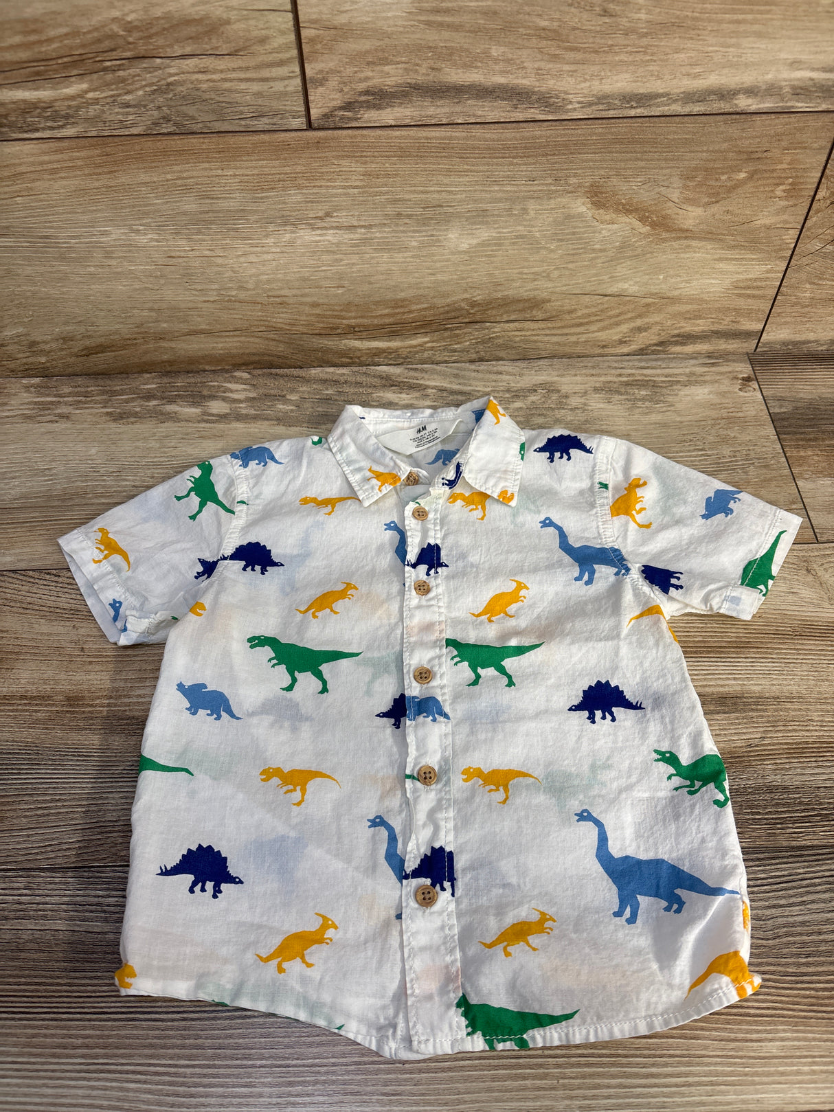 H&M Dinosaur Button-Up Shirt White sz 3T