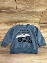 Argulvti Easily Distracted By Trucks Pullover Sweatshirt Blue sz 2-3T