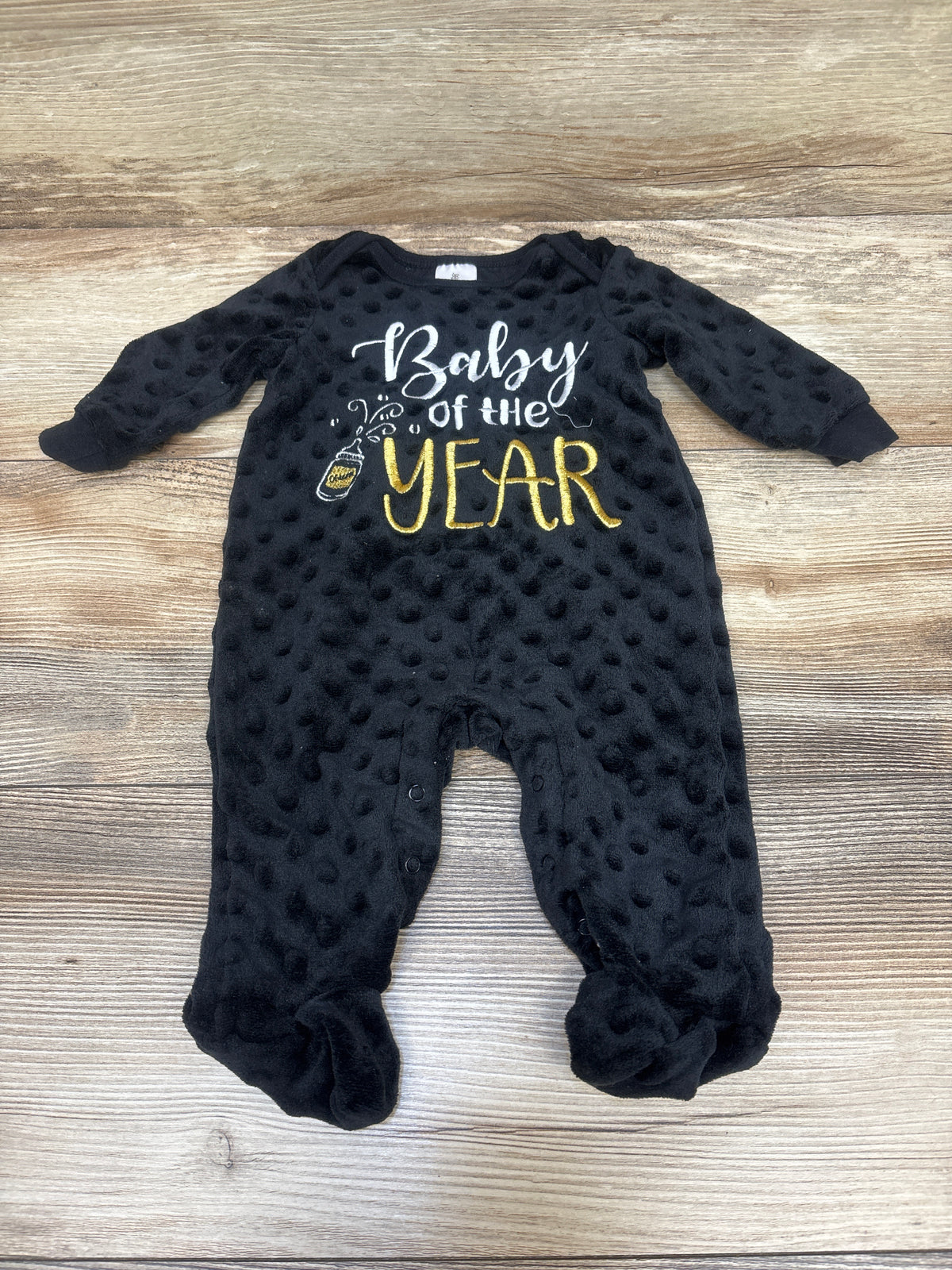 Baby Starters Minky Dot 'Baby Of The Year' Coverall Black sz 3m