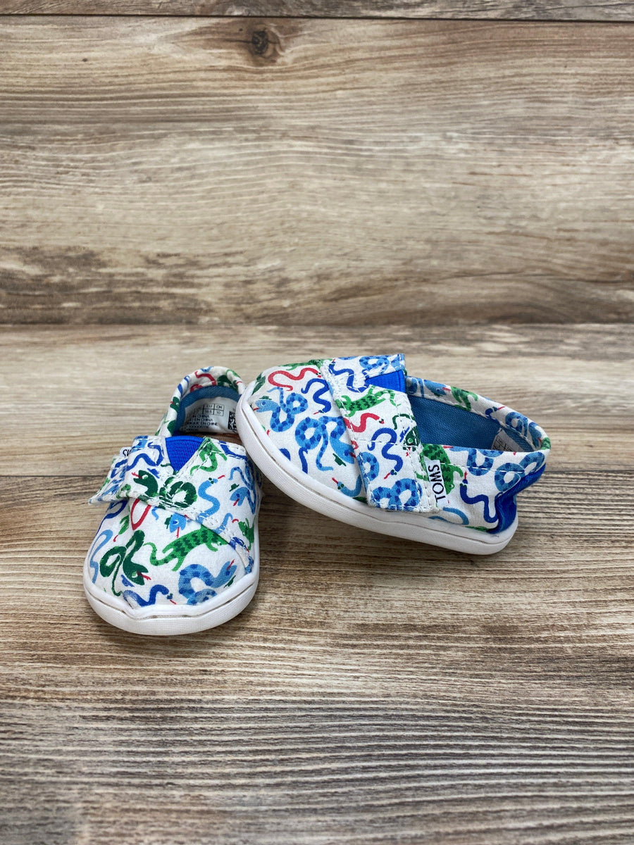 Toms White 'Cobalt Snakes' Tiny Alpargata Canvas Shoes sz 3c - Me 'n Mommy To Be