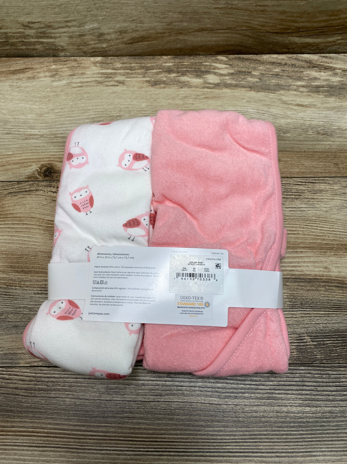 NEW Carter's Just One You Baby 2Pk Owl Hooded Bath Towel - Pink