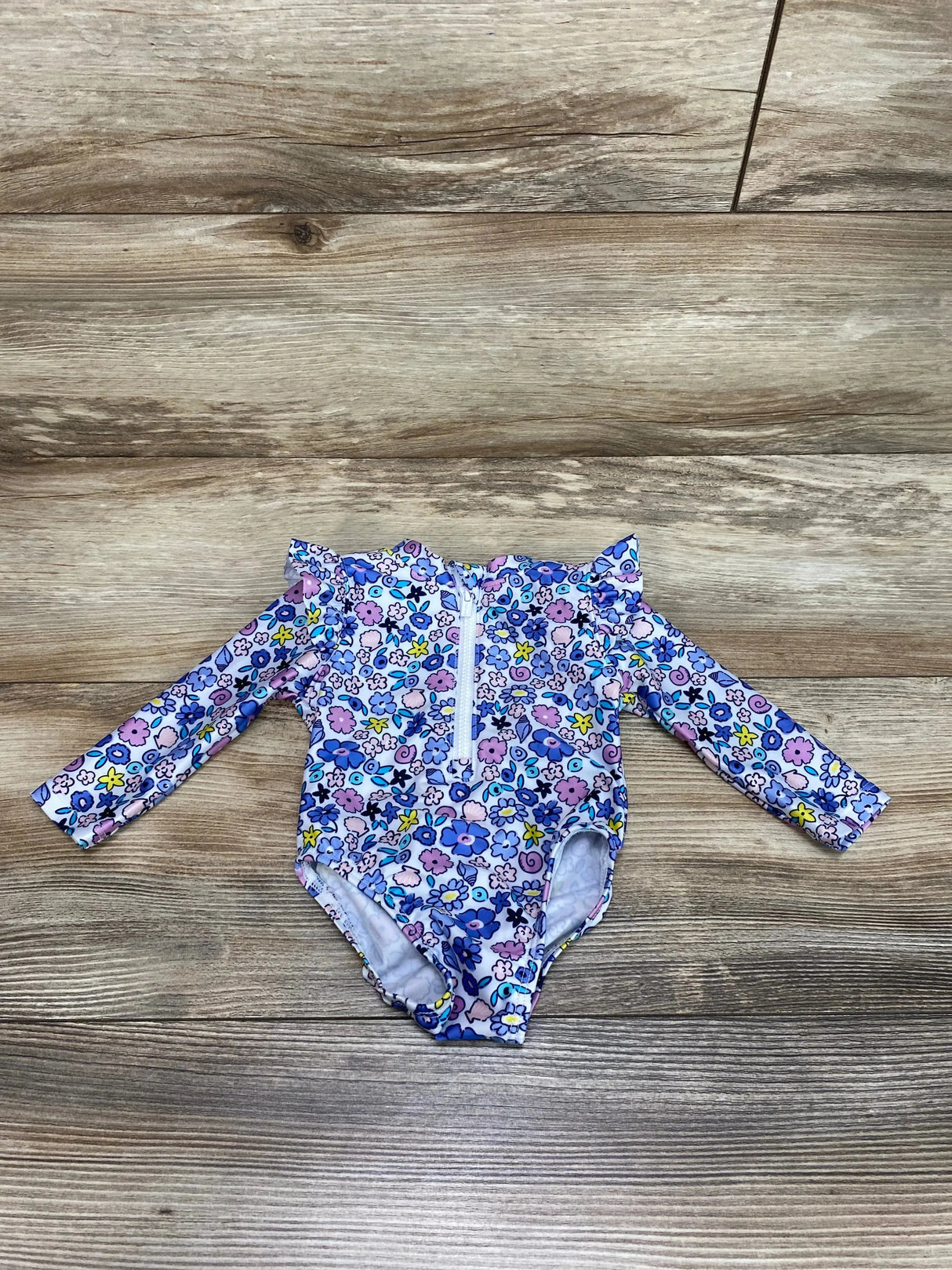 Gerber 1pc Floral Rash Guard Swimsuit White sz 0-3m