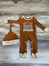 2pc Ain't No Mama Like The One I Got Coverall & Hat Brown sz 3-6m