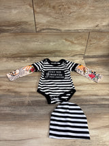 Just Did 9 Months On The Inside 2pc Tattoo Sleeve Bodysuit & Hat Black sz 0-3m