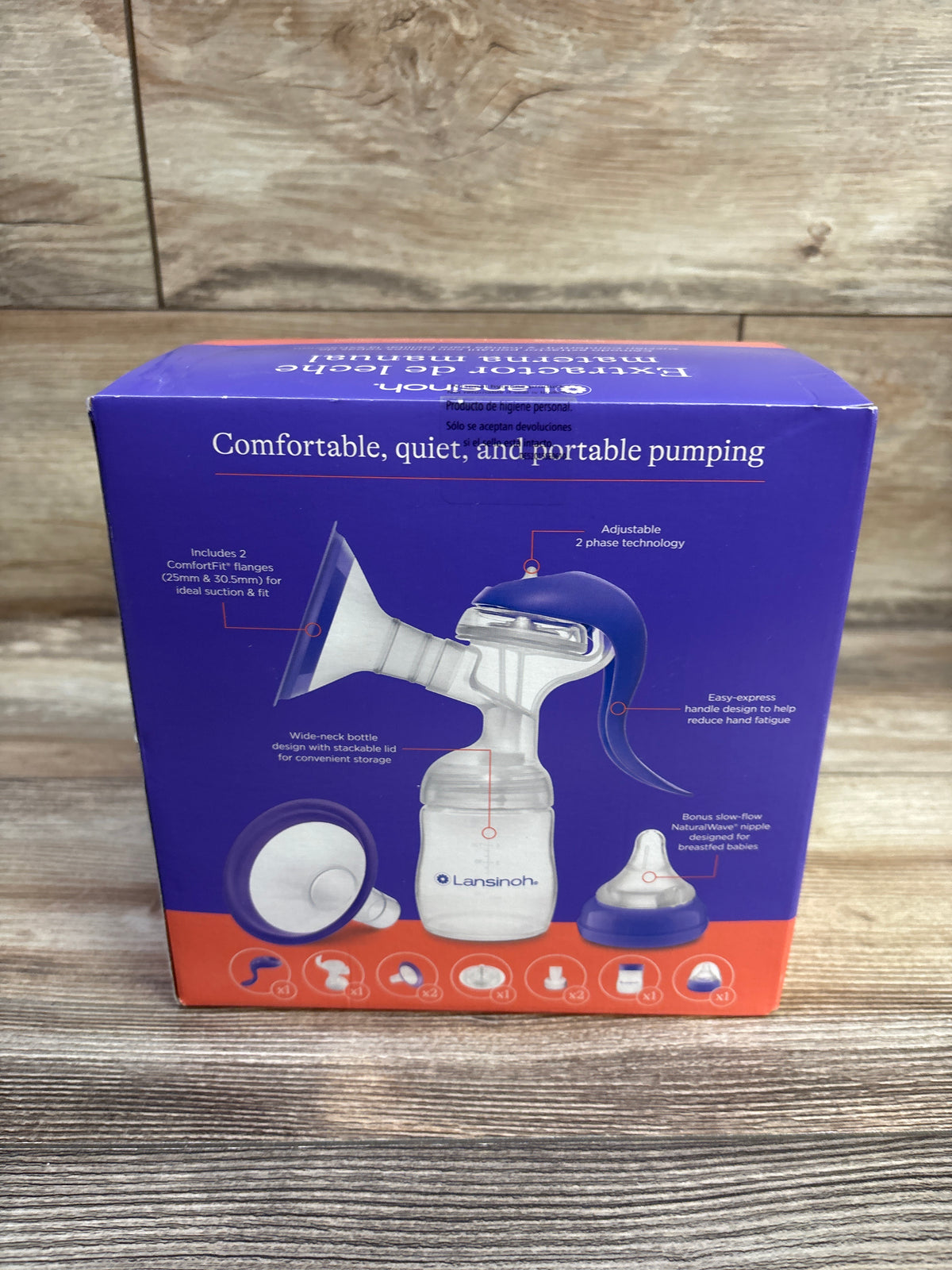 NEW Lansinoh Manual Breast Pump with 5oz Baby Bottle and Slow Flow Nipple