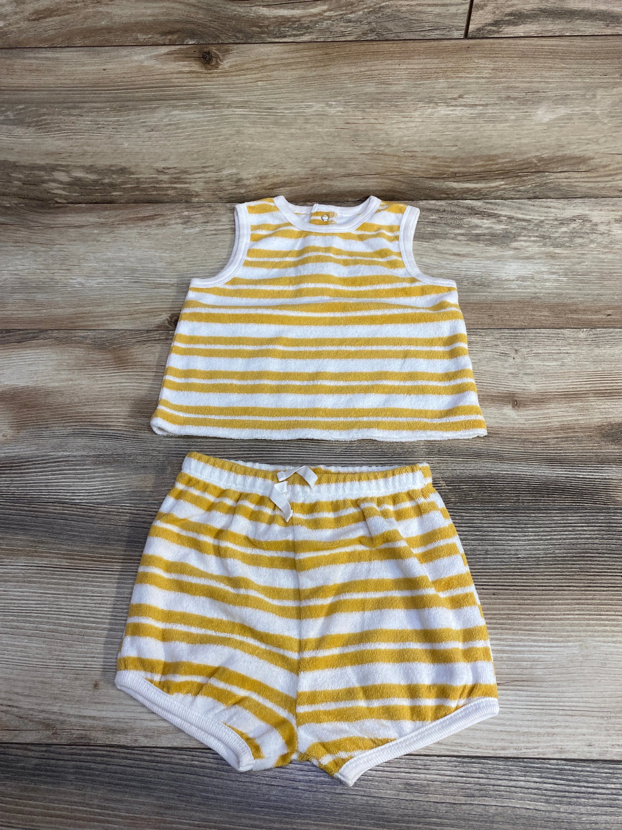 Focus Kids 2pc Striped Terry Cloth Tank Top & Shorts Yellow sz 18m