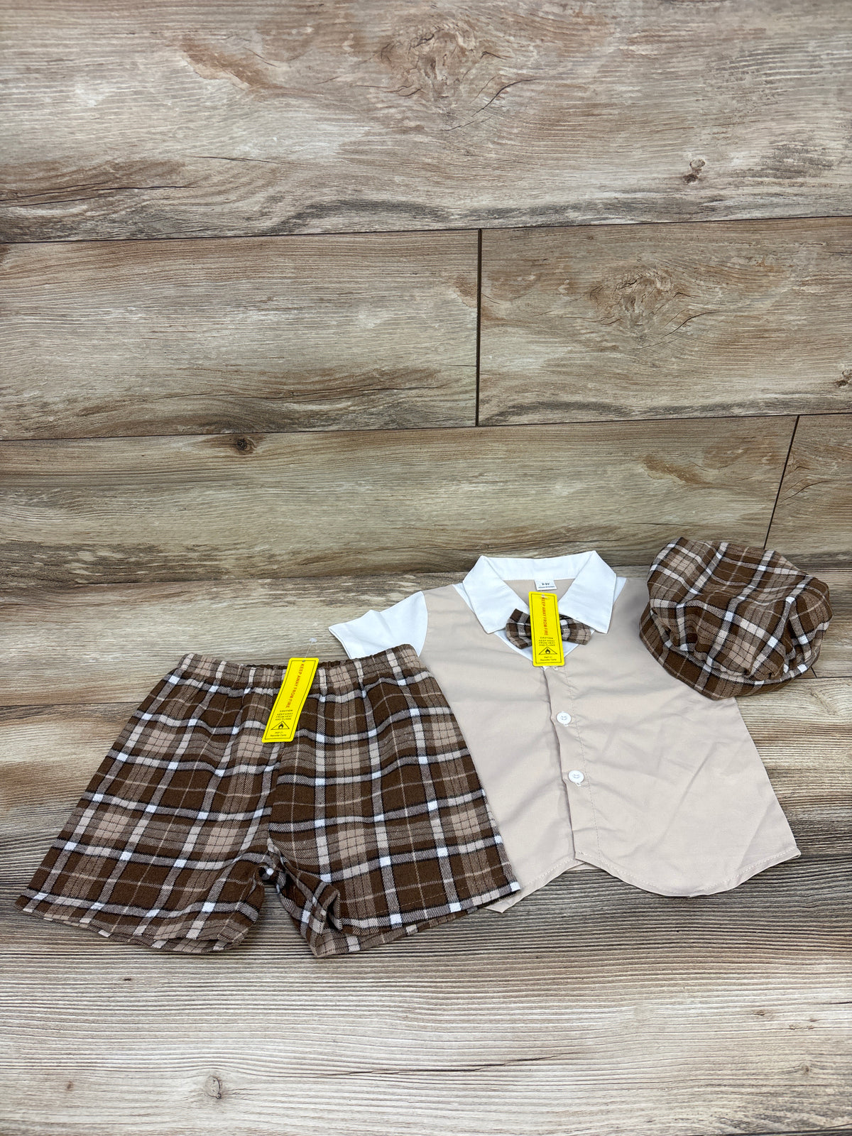 NEW Shein Souflis 4pc Gentleman Short Suit Set Beige sz 2-3T