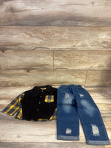NWOT Woleroyir 2pc Long Sleeve Flannel-Lined Shirt & Jeans Black sz 2-3T