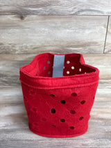 Red polka dot felt storage bin for kids toys or baby gear, perfect for nursery organization