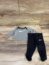 Nike 2pc Logo Shirt & Footed Bottoms Set Grey sz 3m