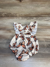 Shien Butterfly Ruffled Trim Crisscross Backless Bodysuit Beige sz 3-6m