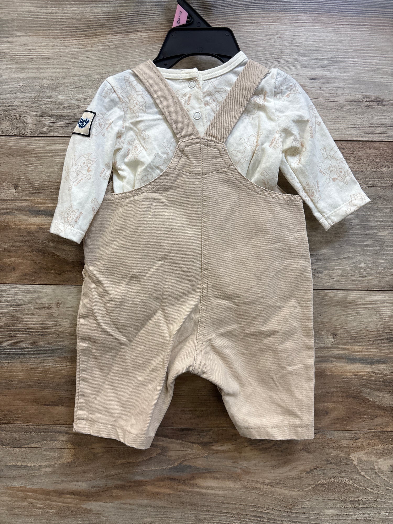 NEW Bluey 2pc Long Sleeve Shirt & Embroidered Overalls Set Ivory sz 0/3m