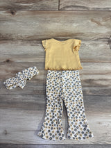Daisy Fuentes 3pc Ribbed Lettuce Trim Shirt & Bottoms Yellow sz 0-3m