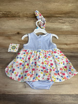 NEW Little Me 2pc Striped Floral Bodysuit Dress & Headband White sz 6m - Me n Mommy To Be