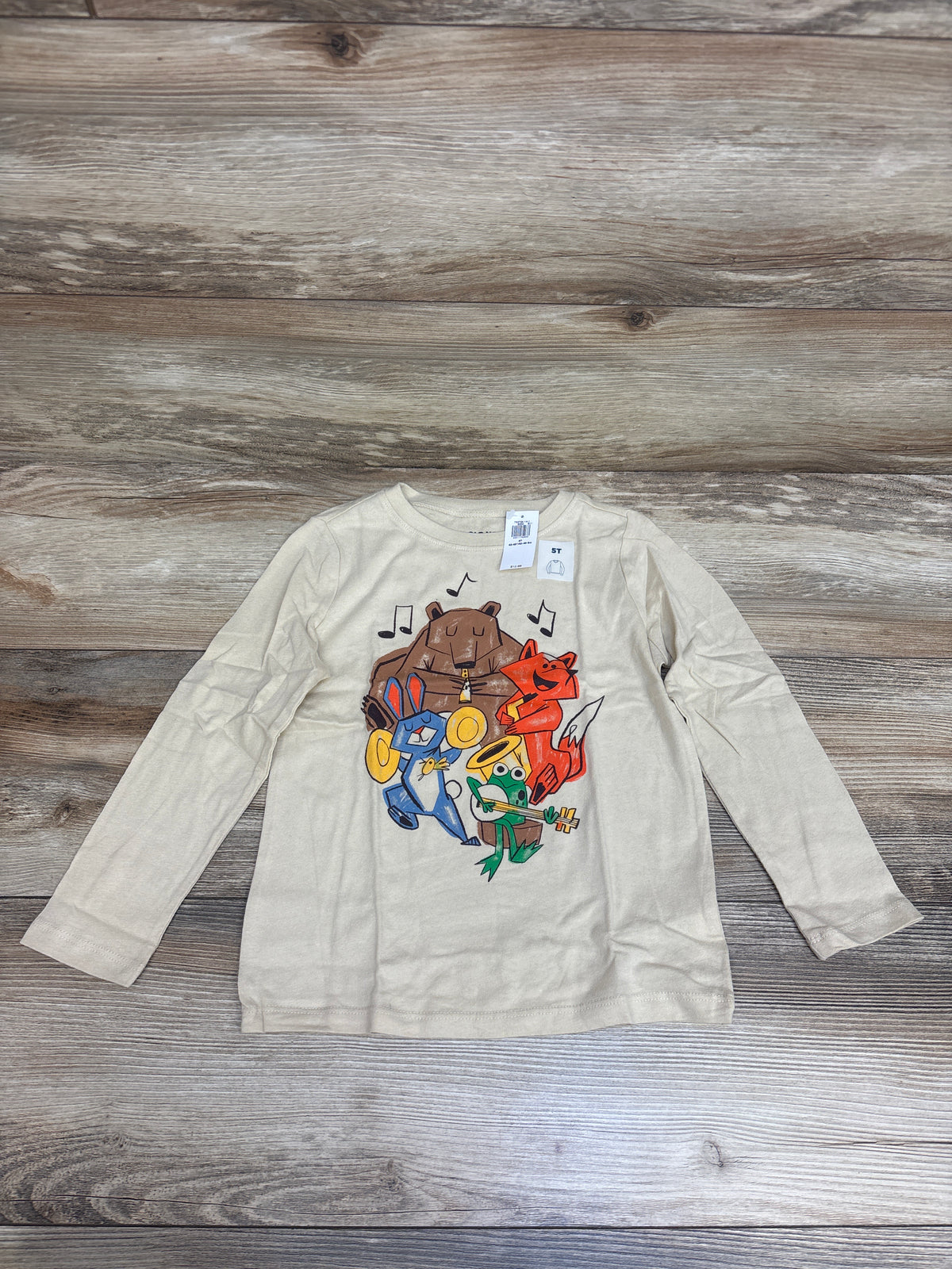NEW Old Navy Animal Band Long Sleeve Shirt Cream sz 5T