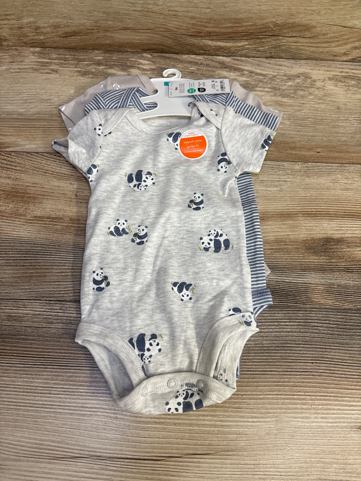 NEW Carter's 3pk Panda Bodysuits Grey sz 3m