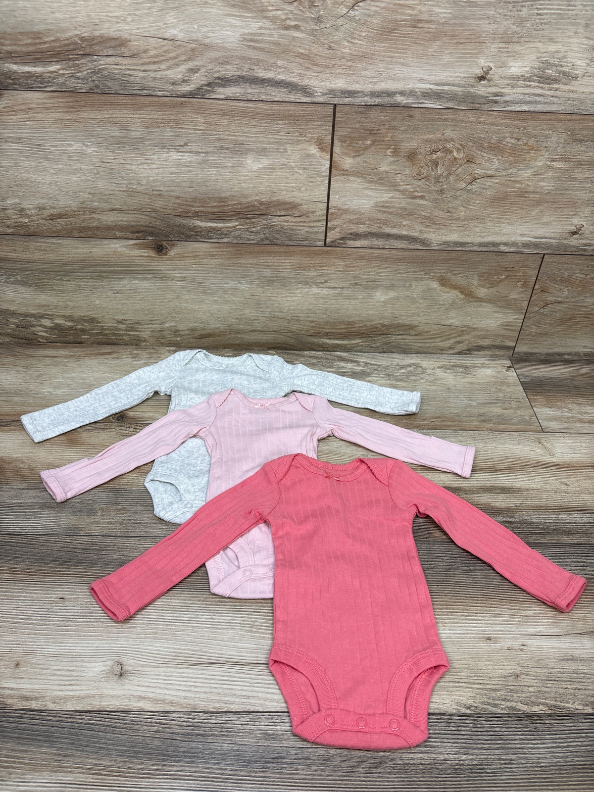 Child Of Mine 3pk Ribbed Long Sleeve Bodysuits Pink sz Newborn