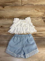 Shein 2pc Ruffle Shirt & Floral Shorts White sz 3-6m