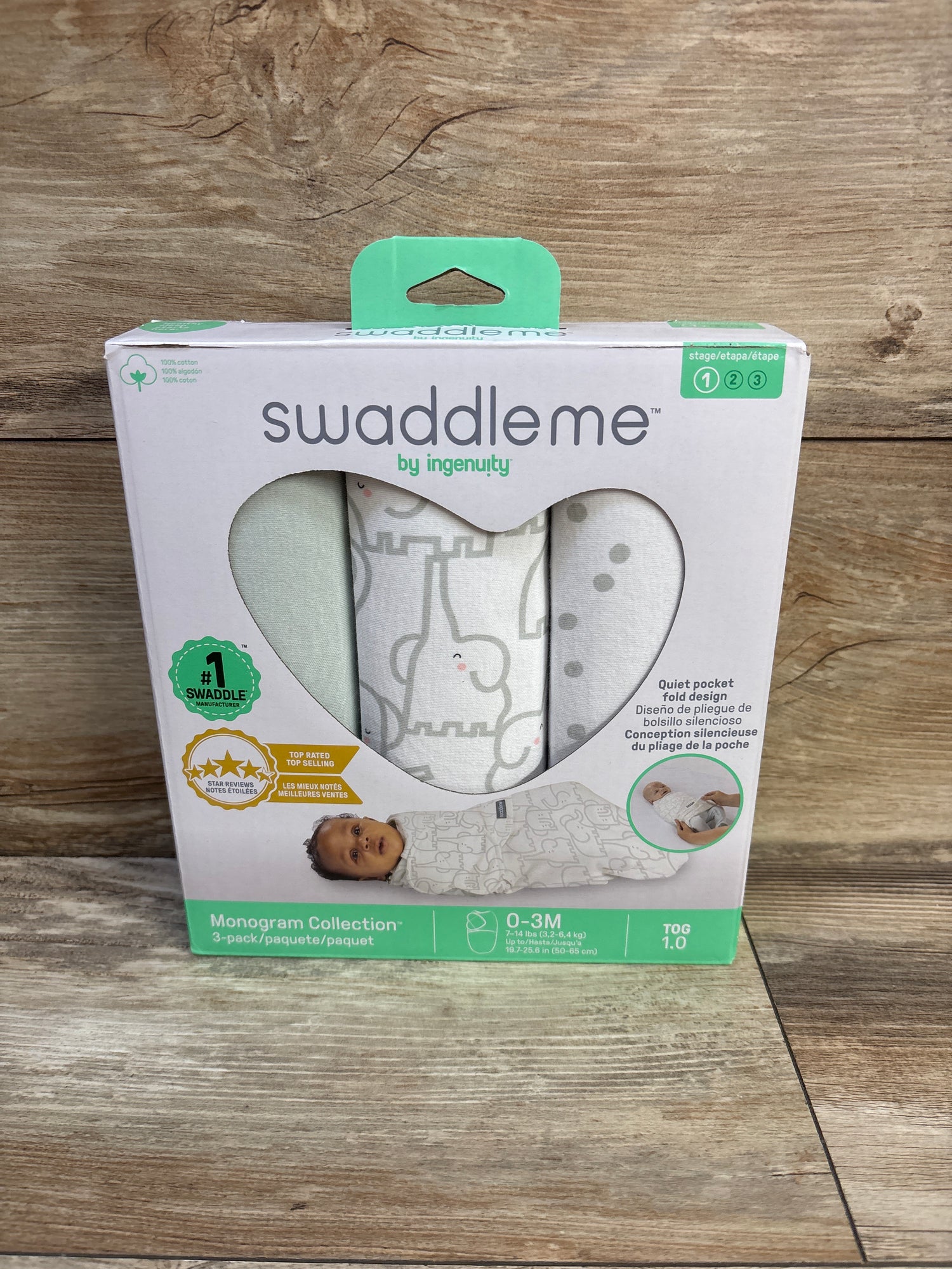 NEW SwaddleMe by Ingenuity Monogram Collection Swaddle Wraps - 3pk White sz 0-3m