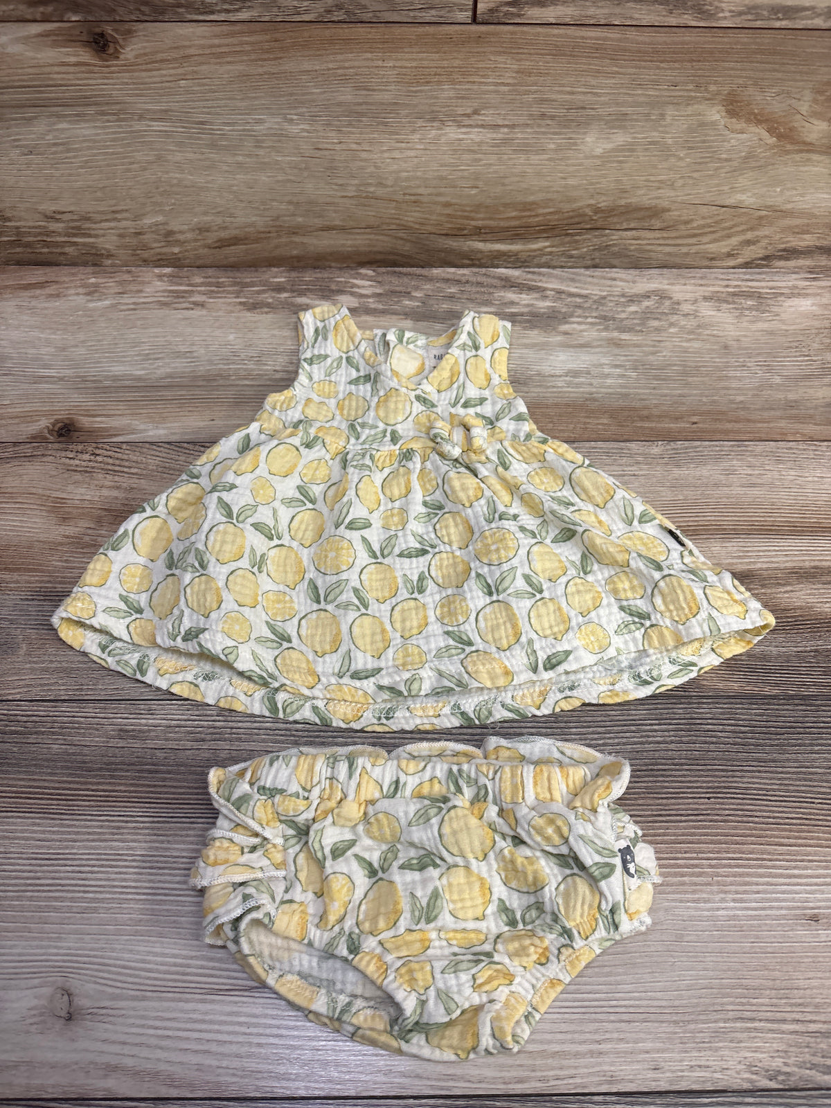 Rabbit + Bear Organic 2pc Gauze Lemon Dress & Bloomers Set Ivory sz 0-3m