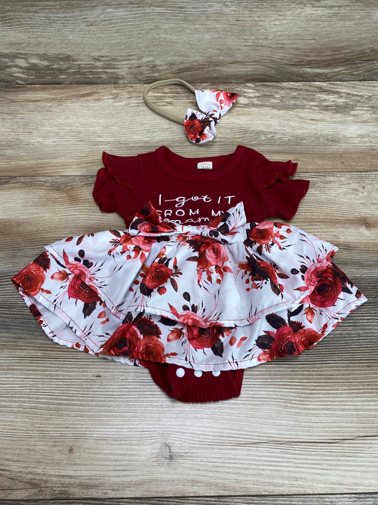 2pc I Got It From My Mama Bodysuit & Headband Red sz 3-6m