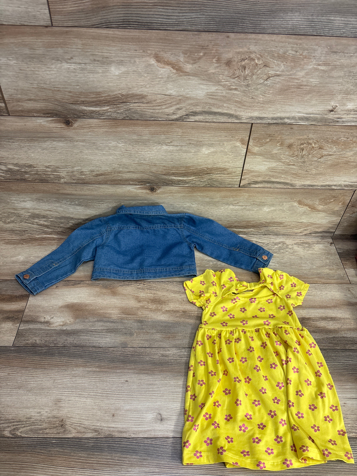 Picapino 2pc Daisy Dress & Denim Jacket Set Light Blue sz 24m