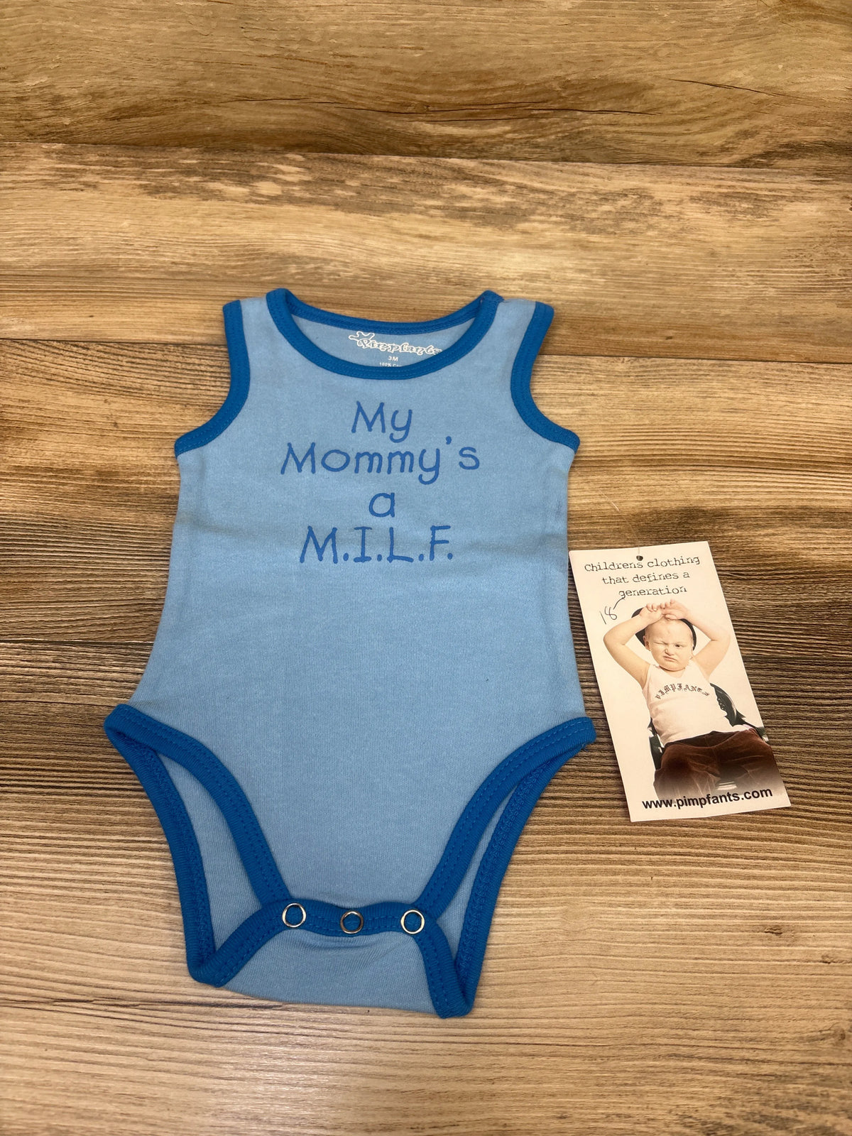 NEW Pimpfants My Mommy's A M.I.L.F Tank Bodysuit Blue sz 3m