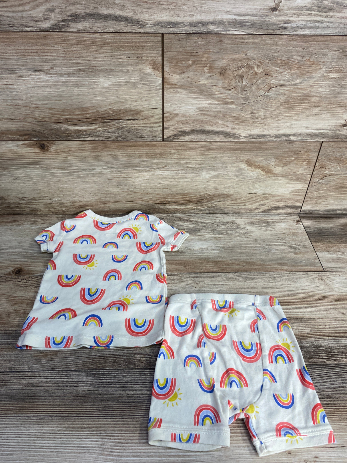 Baby Gap 2pc Rainbow Shirt & Shorts Set Cream sz 18-24m