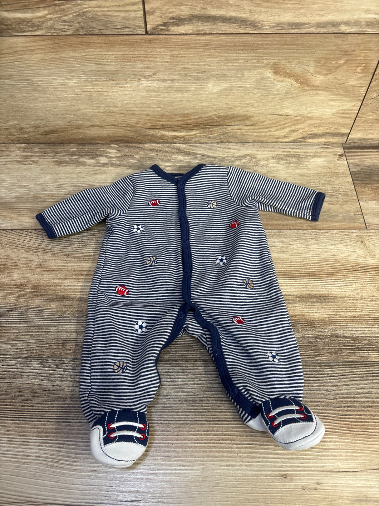 Little Me Sport Ball Striped Sleeper Blue sz Newborn