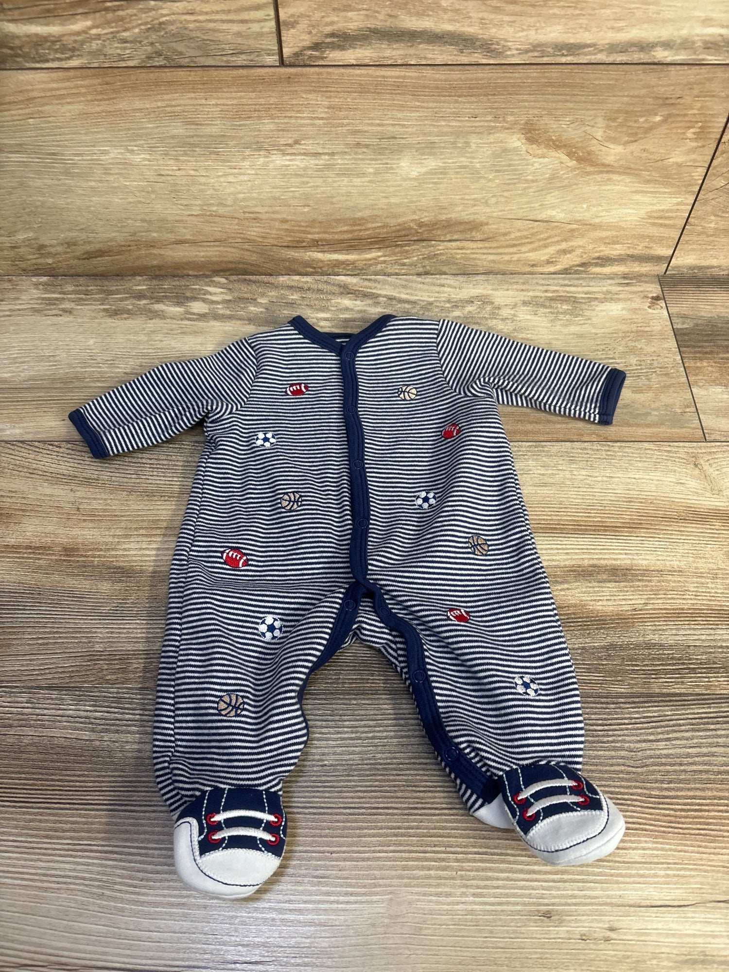 Little Me Sport Ball Striped Sleeper Blue sz Newborn
