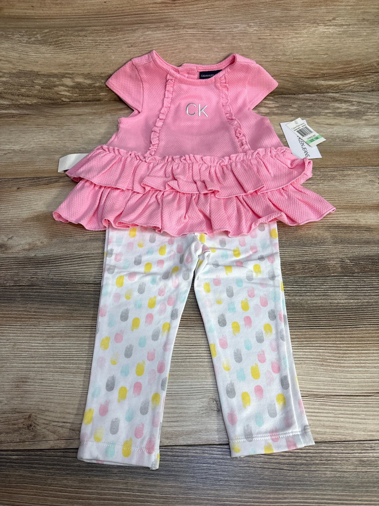 NEW Calvin Klein Jeans 2pc Ruffle Top & Leggings Pink sz 18m - Me n Mommy To Be