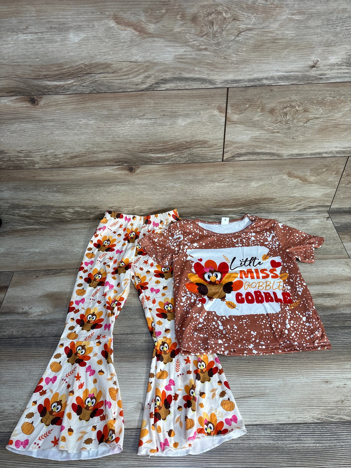 NWOT Shein 2pc Little Miss Gobble Gobble Shirt & Pants Set Brown sz 5T
