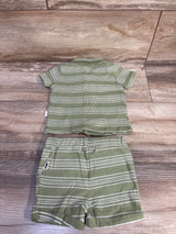 Rabbit + Bear Organic 2pc Striped Button-Up Shirt & Shorts Set Green sz 3-6m