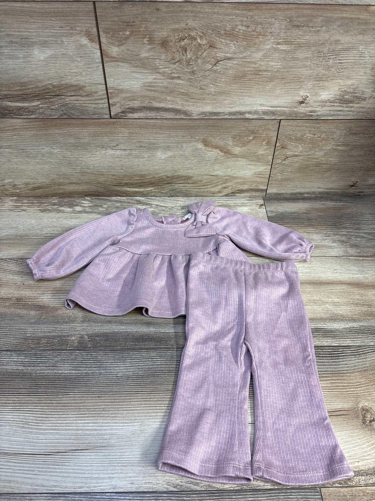 Tahari 2pc Long Sleeve Peplum Top & Pants Set Pink sz 3-6m