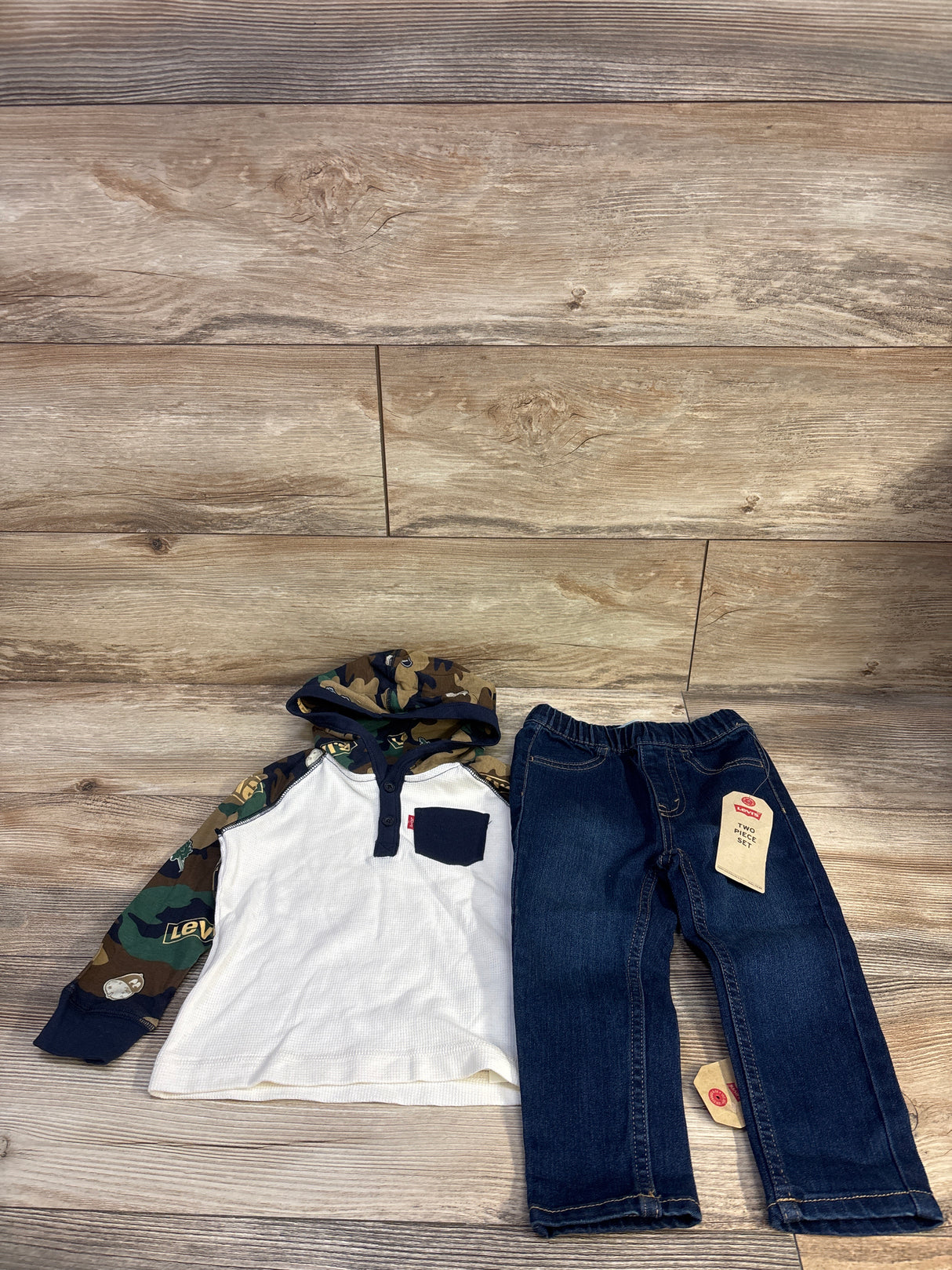 NEW Levi's 2pc Hooded Henley Shirt & Pull-On Jeans Brown sz 24m