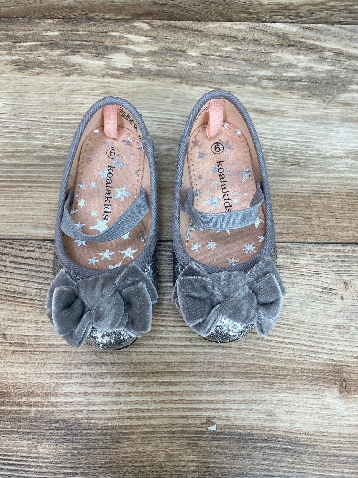 Koala Kids Silver Glitter Ballet Flats With Bows Sz 6c - Me n Mommy To Be