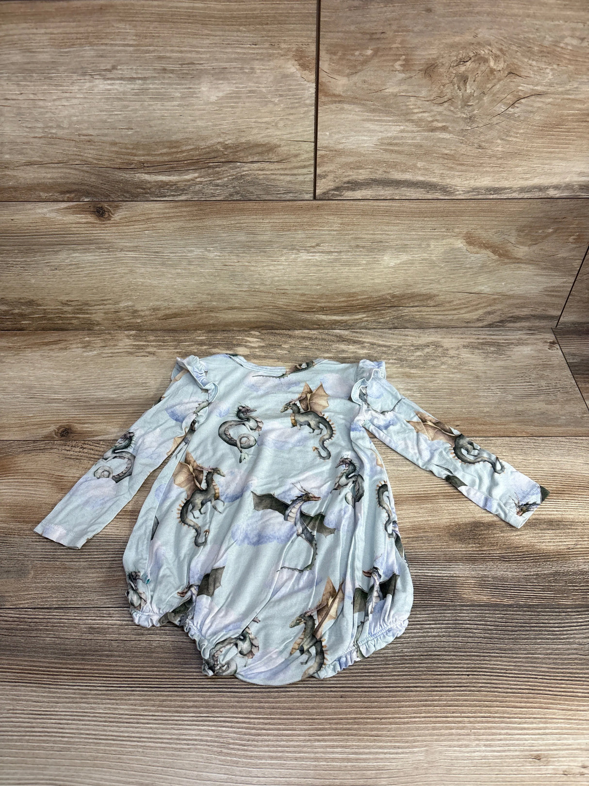 Posh P. Bamboo Ruffled Bubble Romper in Percy Dragons sz 3-6m