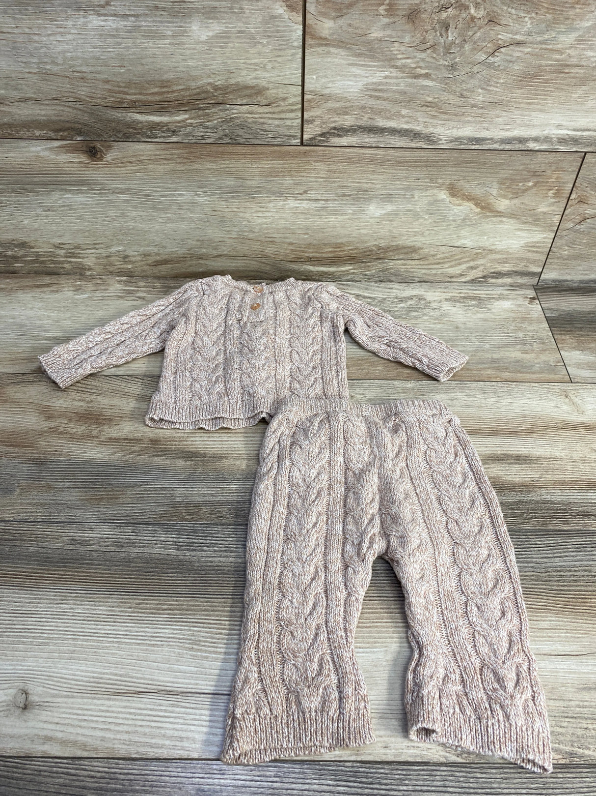 Nicole Miller 2pc Cable Knit Sweater & Pants Set Tan s sz 0-3m
