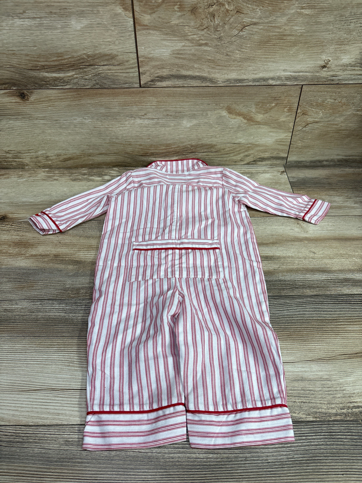 Petite Plume Antique Red Ticking Twill Classic Romper White sz 6/12m