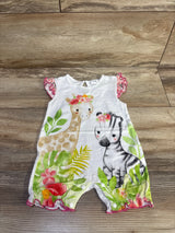 Aoswep Cute Giraffe + Zebra Flutter Sleeve Romper White sz 0-3m