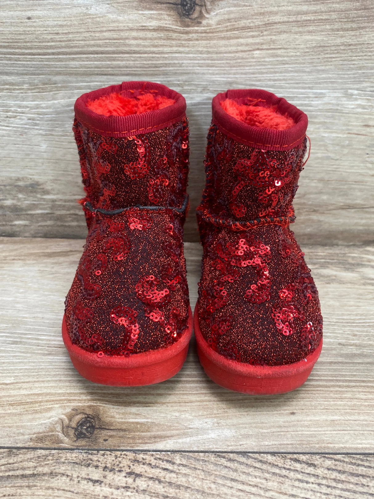 Link Girls' Faux Fur Sequin Snow Boots Red Sz 5c