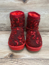 Link Girls' Faux Fur Sequin Snow Boots Red Sz 5c