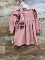 NEW Laura Ashley 2pc Ribbed Long-Sleeve Dress & Headband Set Pink sz 0-3m