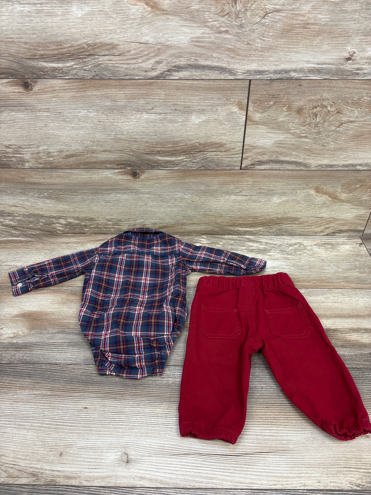 Carter's 2pc Plaid Button-Up Bodysuit & Pants Set Navy sz 6m