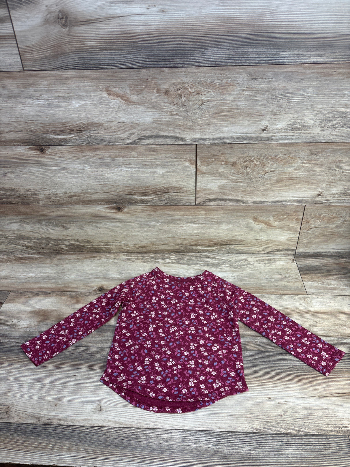 Cat & Jack Floral High Low Long Sleeve Shirt Burgundy sz 5T