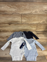 NEW Gerber 4pk Long Sleeve Bodysuits Blue/Grey sz 3-6m
