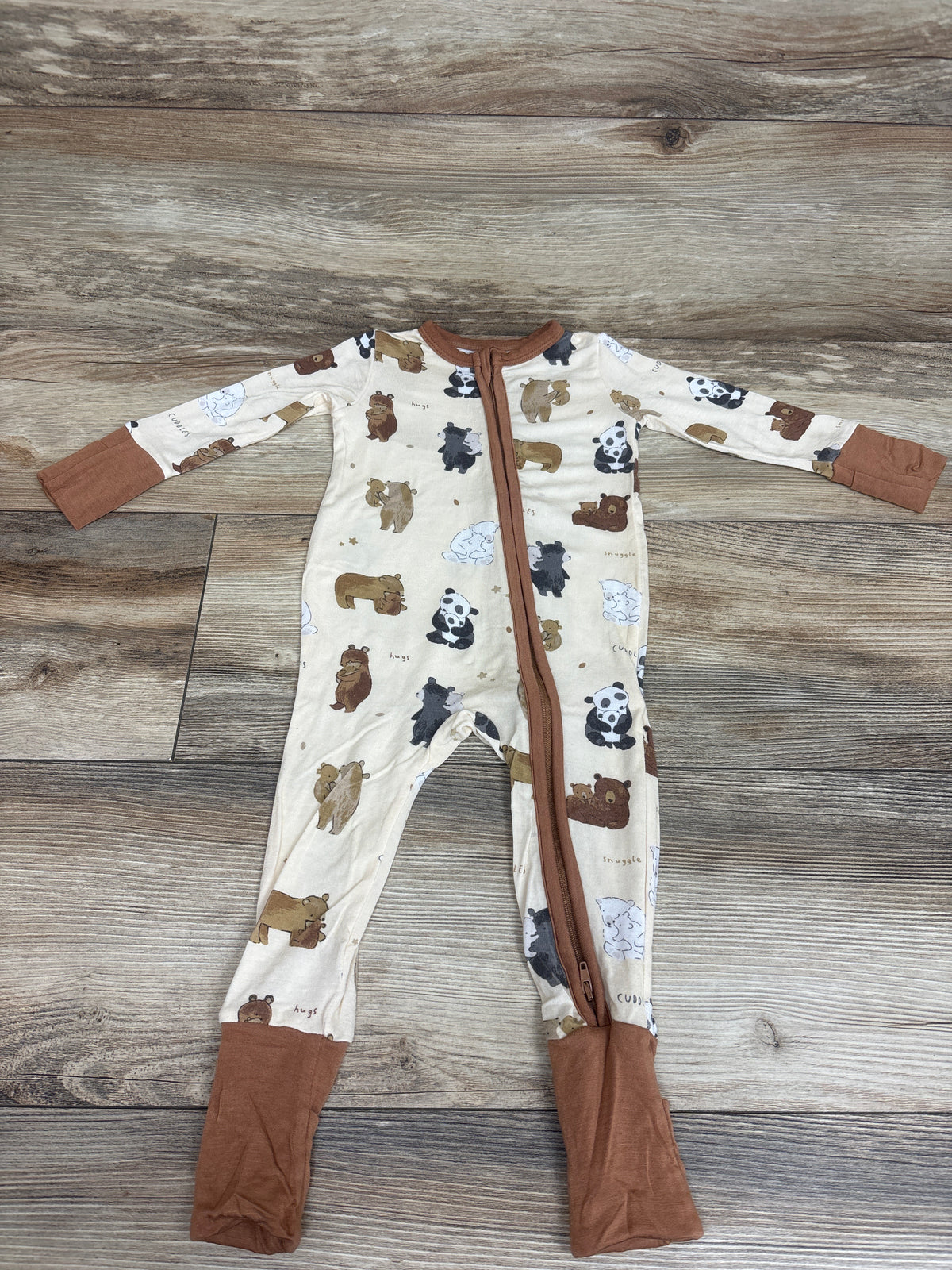Angel Dear Bamboo Bear Print Convertible Zip Sleeper Cream sz 3-6m